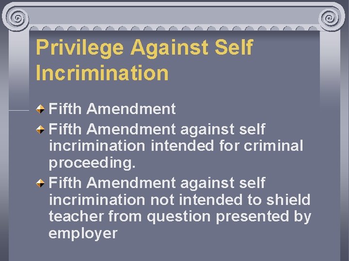 Privilege Against Self Incrimination Fifth Amendment against self incrimination intended for criminal proceeding. Fifth