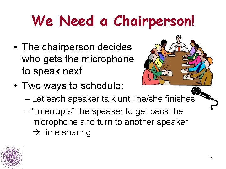 We Need a Chairperson! • The chairperson decides who gets the microphone to speak