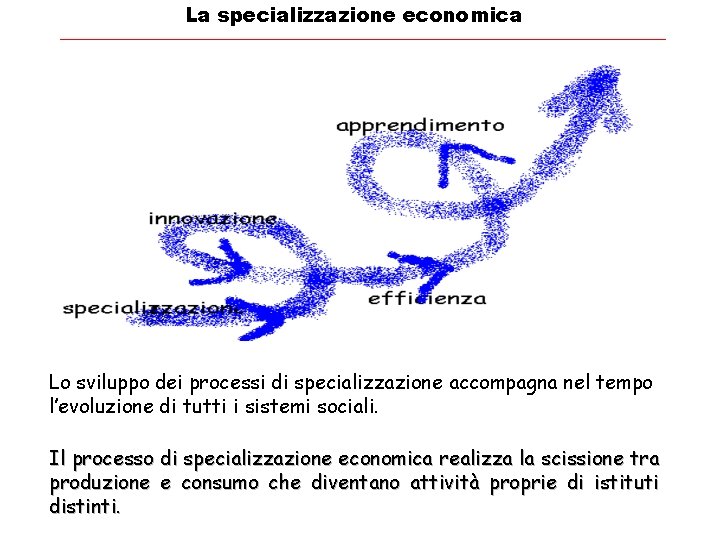 La specializzazione economica Lo sviluppo dei processi di specializzazione accompagna nel tempo l’evoluzione di