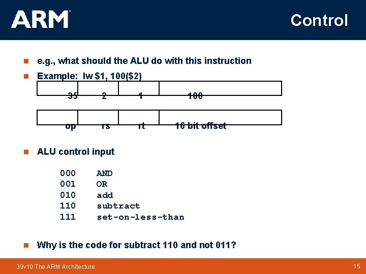 Control n e. g. , what should the ALU do with this instruction n Control n e. g. , what should the ALU do with this instruction n