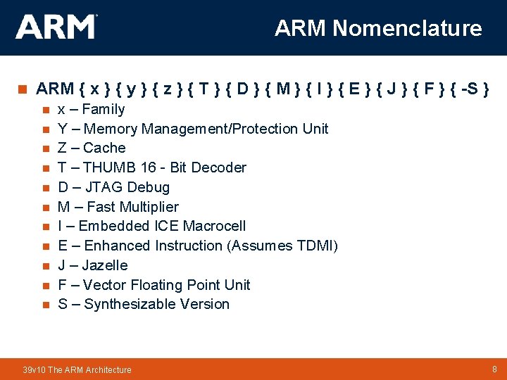 ARM Nomenclature n ARM { x } { y } { z } { ARM Nomenclature n ARM { x } { y } { z } {