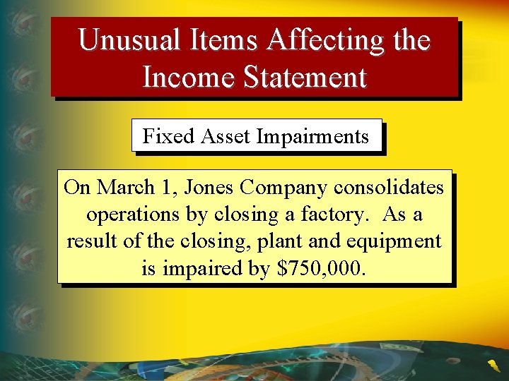 Unusual Items Affecting the Income Statement Fixed Asset Impairments On March 1, Jones Company