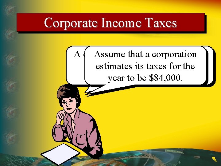 Corporate Income Taxes A corporation Assume that makes a corporation four income tax estimates