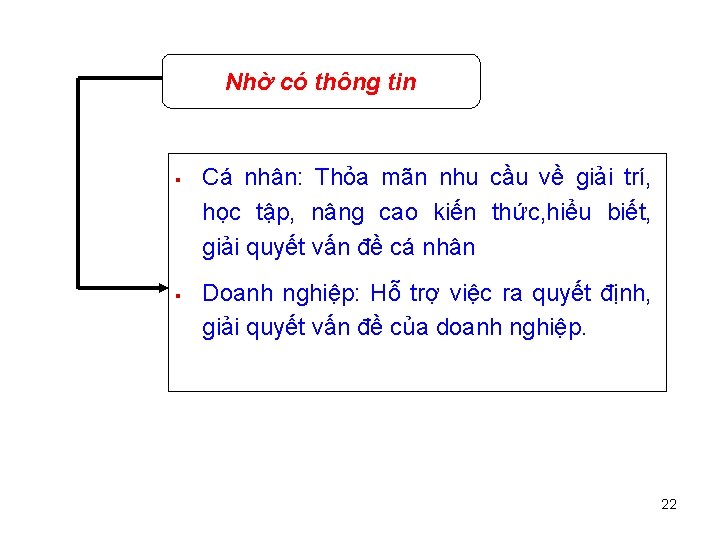 Nhờ có thông tin § § Cá nhân: Thỏa mãn nhu cầu về giải