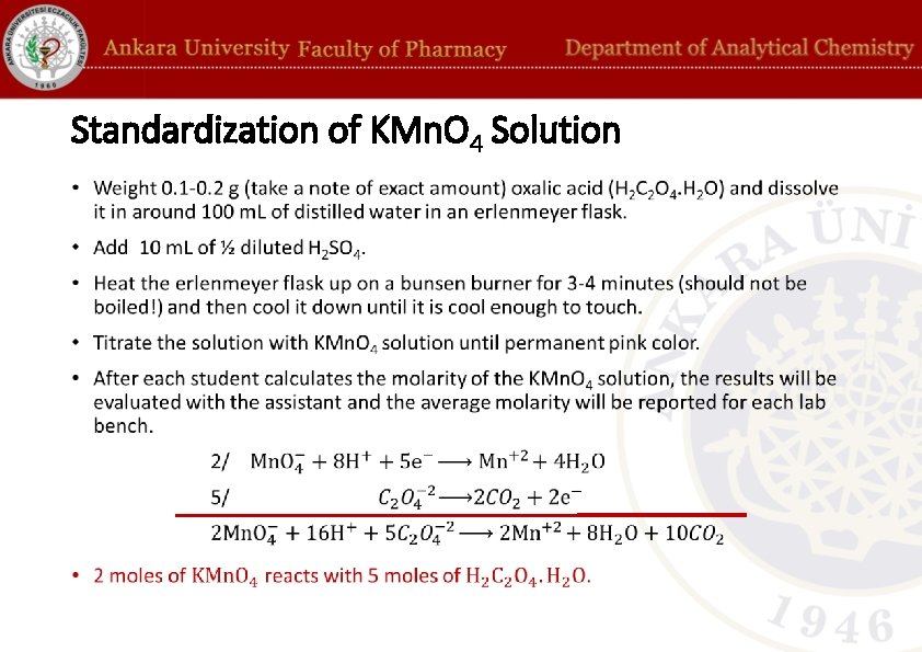 Standardization of KMn. O 4 Solution • 