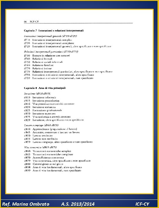 Ref. Marina Ombrato A. S. 2013/2014 ICF-CY 