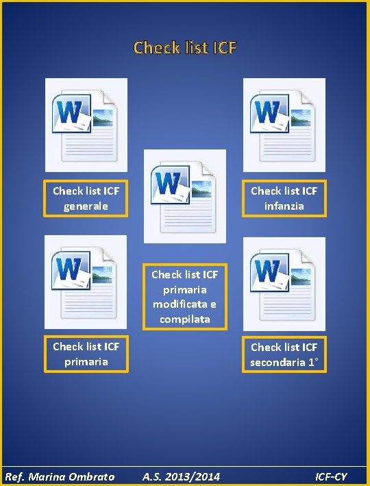 Check list ICF generale Check list ICF infanzia Check list ICF primaria modificata e