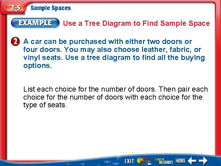 Use a Tree Diagram to Find Sample Space A car can be purchased with