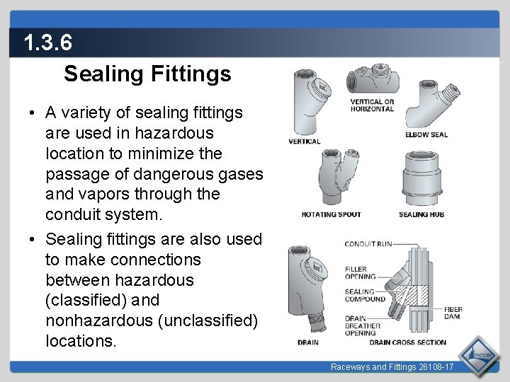 1. 3. 6 Sealing Fittings • A variety of sealing fittings are used in
