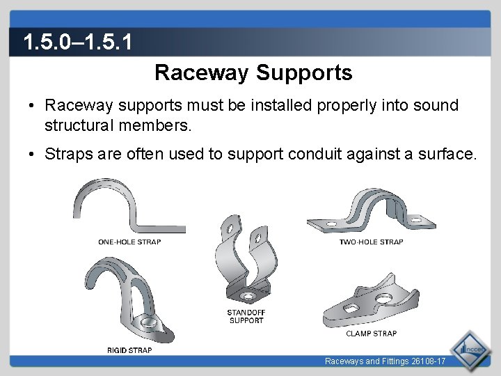 1. 5. 0– 1. 5. 1 Raceway Supports • Raceway supports must be installed