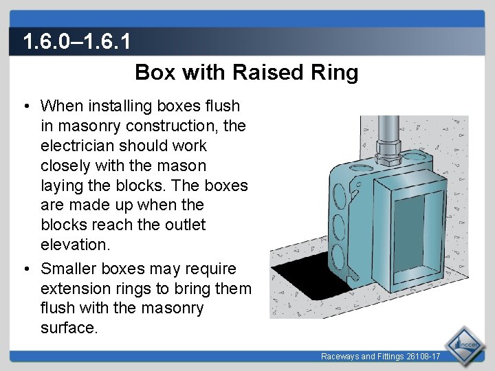 1. 6. 0– 1. 6. 1 Box with Raised Ring • When installing boxes