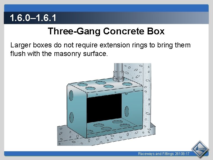 1. 6. 0– 1. 6. 1 Three-Gang Concrete Box Larger boxes do not require