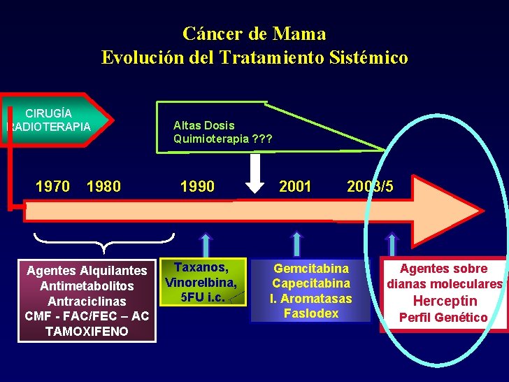 Cáncer de Mama Evolución del Tratamiento Sistémico CIRUGÍA RADIOTERAPIA 1970 1980 Agentes Alquilantes Antimetabolitos