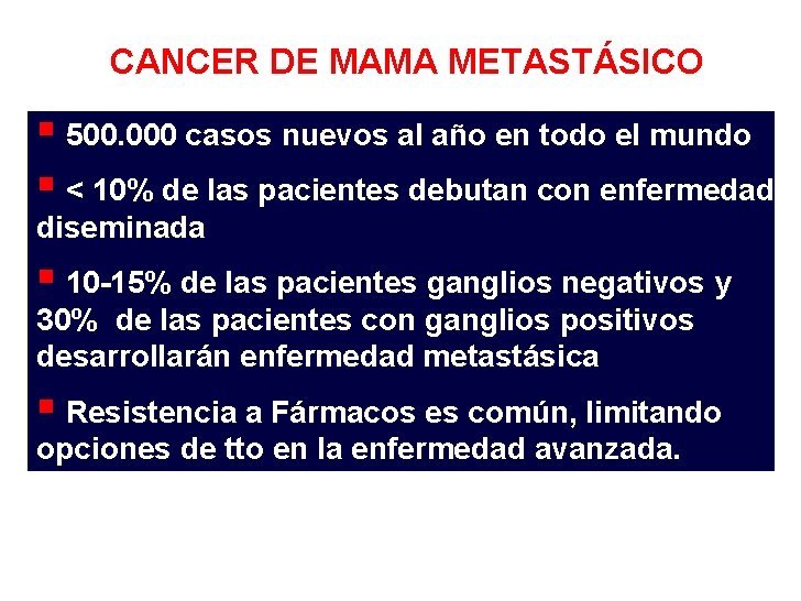 CANCER DE MAMA METASTÁSICO § 500. 000 casos nuevos al año en todo el