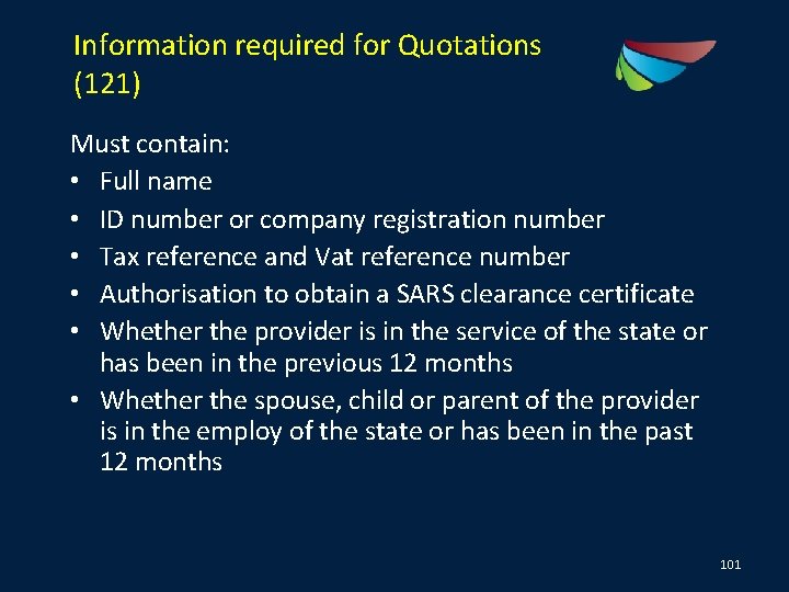 Information required for Quotations (121) Must contain: • Full name • ID number or