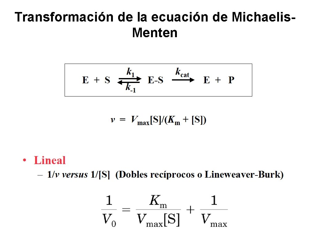 Transformación de la ecuación de Michaelis. Menten 