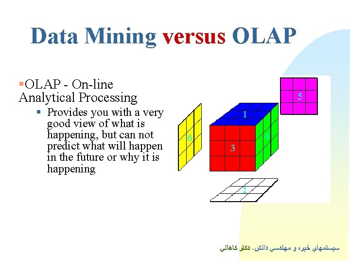 Data Mining versus OLAP §OLAP - On-line Analytical Processing § Provides you with a Data Mining versus OLAP §OLAP - On-line Analytical Processing § Provides you with a