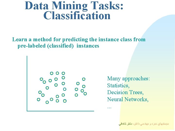 Data Mining Tasks: Classification Learn a method for predicting the instance class from pre-labeled Data Mining Tasks: Classification Learn a method for predicting the instance class from pre-labeled