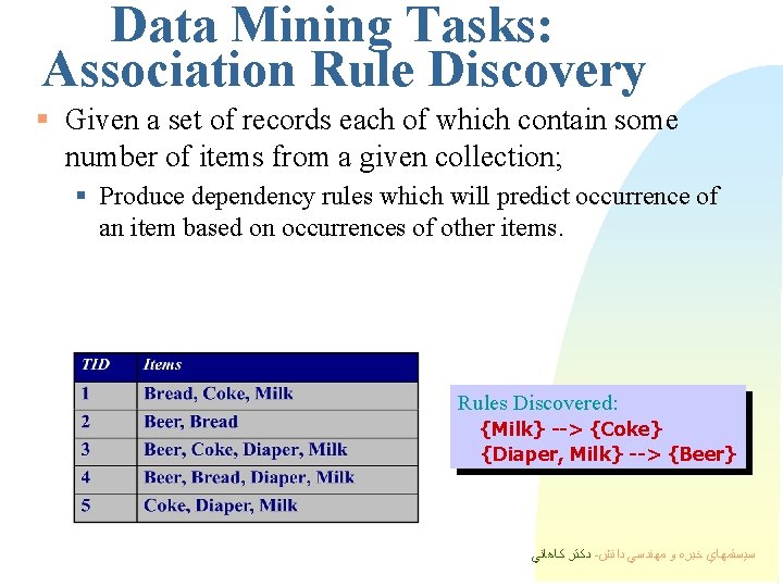 Data Mining Tasks: Association Rule Discovery § Given a set of records each of Data Mining Tasks: Association Rule Discovery § Given a set of records each of