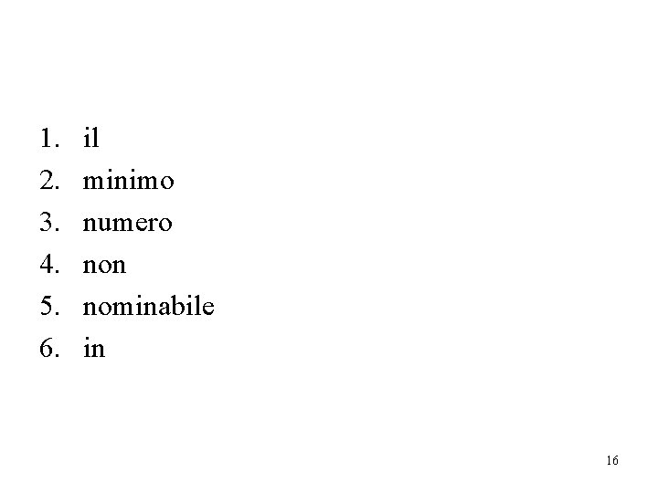 1. 2. 3. 4. 5. 6. il minimo numero non nominabile in 16 