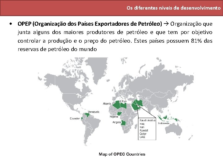 Os diferentes níveis de desenvolvimento OPEP (Organização dos Países Exportadores de Petróleo) Organização que