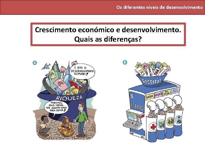 Os diferentes níveis de desenvolvimento Crescimento económico e desenvolvimento. Quais as diferenças? 