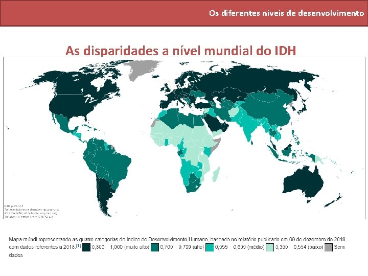 Os diferentes níveis de desenvolvimento As disparidades a nível mundial do IDH 