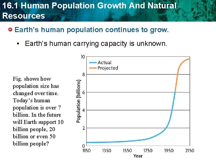 16. 1 Human Population Growth And Natural Resources Earth’s human population continues to grow.