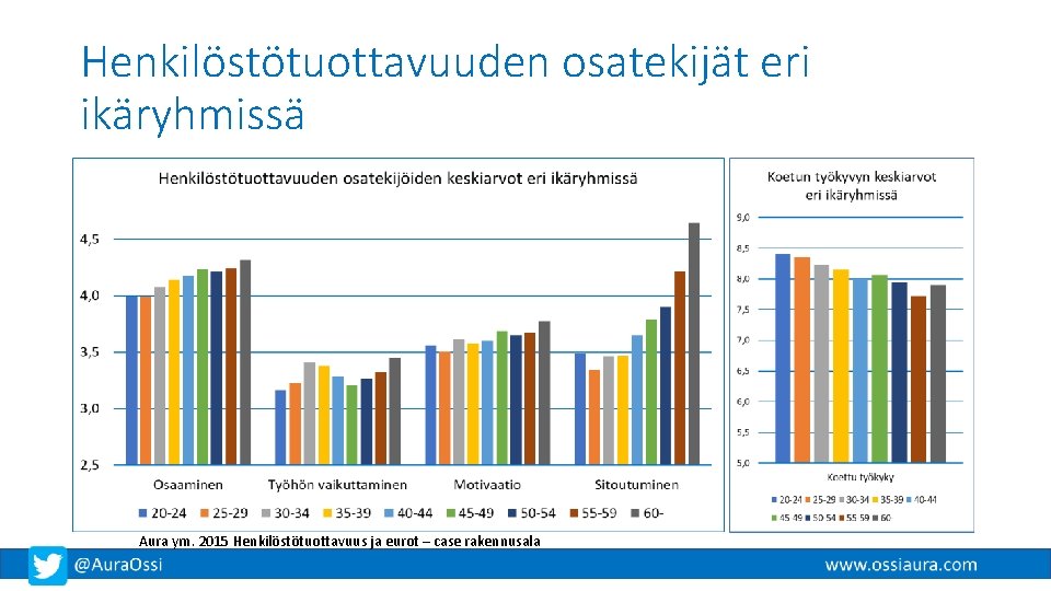 Henkilöstötuottavuuden osatekijät eri ikäryhmissä Aura ym. 2015 Henkilöstötuottavuus ja eurot – case rakennusala 