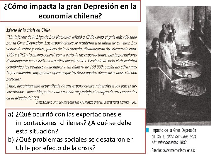 ¿Cómo impacta la gran Depresión en la economía chilena? a) ¿Qué ocurrió con las