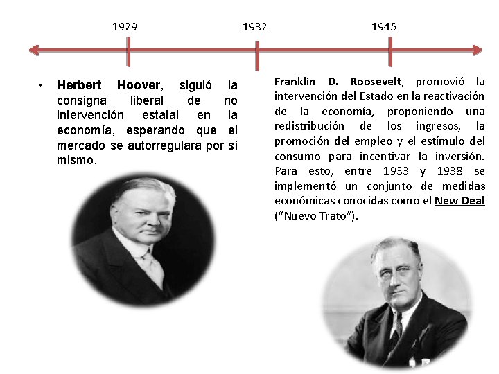  1929 • 1932 Herbert Hoover, siguió la consigna liberal de no intervención estatal