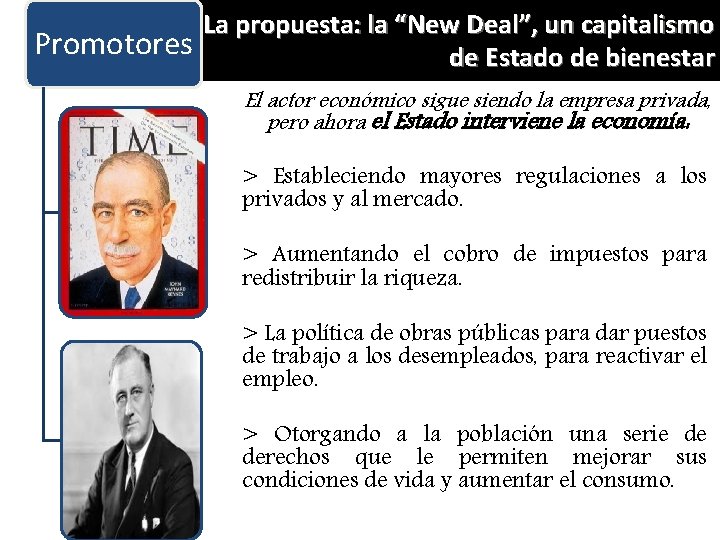 La propuesta: la “New Deal”, un capitalismo Promotores de Estado de bienestar El actor