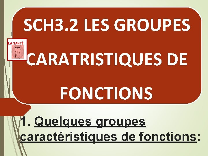 SCH 3. 2 LES GROUPES LA SANTÉ CARATRISTIQUES DE FONCTIONS 1. Quelques groupes caractéristiques