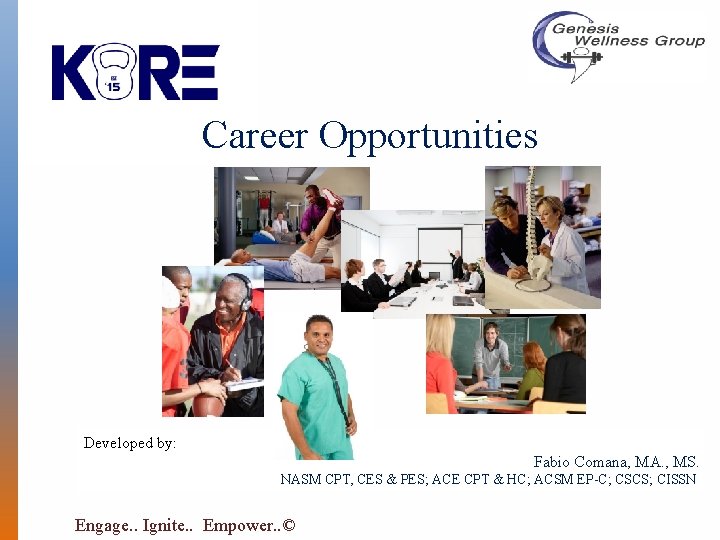 Career Opportunities Developed by: Fabio Comana, MA. , MS. NASM CPT, CES & PES;