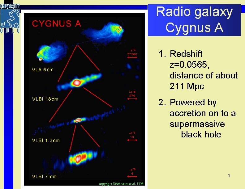 Radio galaxy Cygnus A 1. Redshift z=0. 0565, distance of about 211 Mpc 2. Radio galaxy Cygnus A 1. Redshift z=0. 0565, distance of about 211 Mpc 2.
