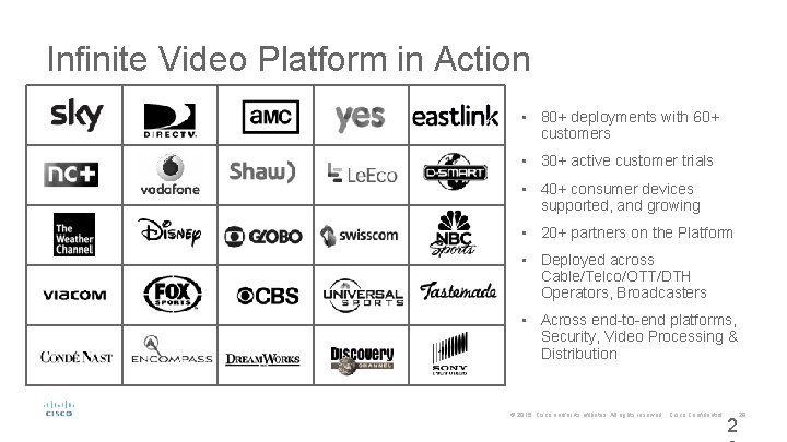 Infinite Video Platform in Action • 80+ deployments with 60+ customers • 30+ active