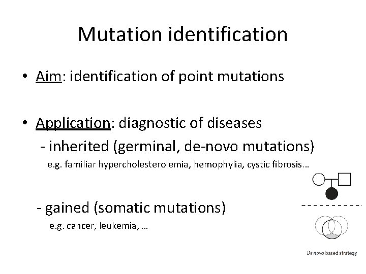 Mutation identification • Aim: identification of point mutations • Application: diagnostic of diseases -