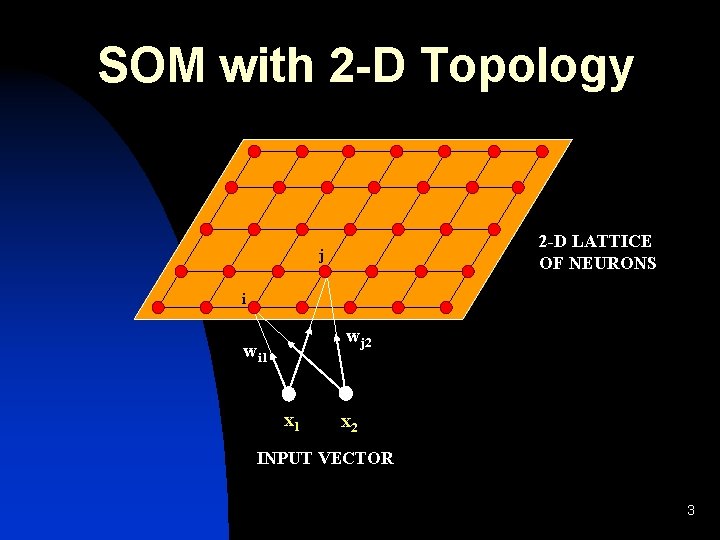 SOM with 2 -D Topology 2 -D LATTICE OF NEURONS j i wj 2