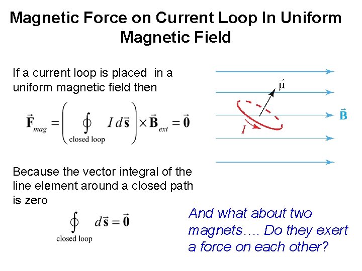 Magnetic Force on Current Loop In Uniform Magnetic Field If a current loop is