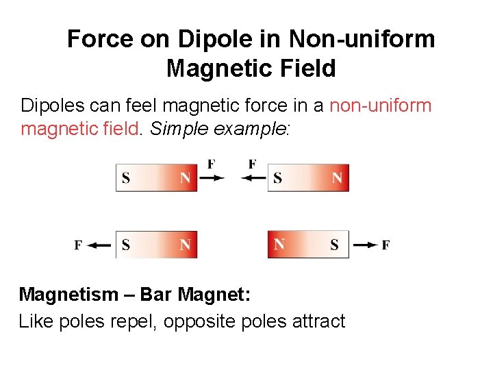 Force on Dipole in Non-uniform Magnetic Field Dipoles can feel magnetic force in a