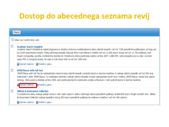 Dostop do abecednega seznama revij 