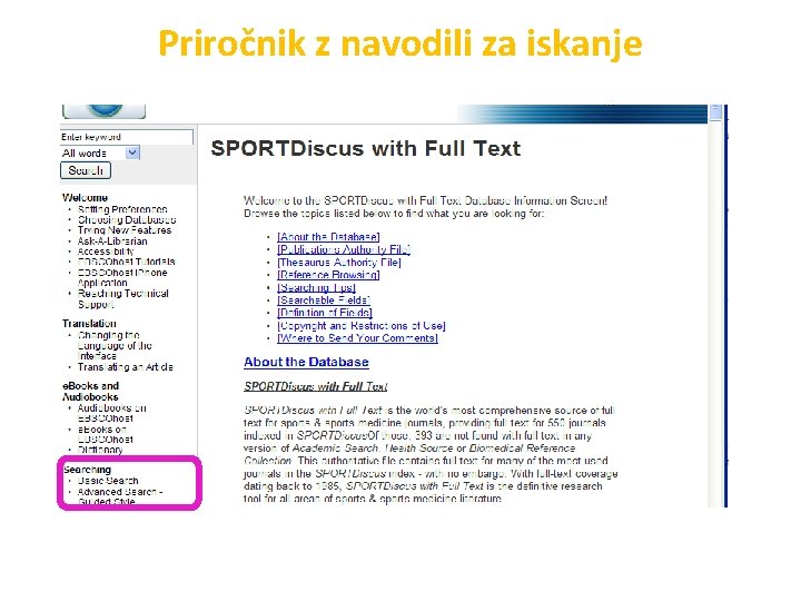 Priročnik z navodili za iskanje 