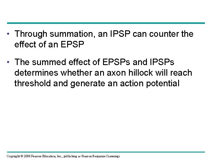  • Through summation, an IPSP can counter the effect of an EPSP •