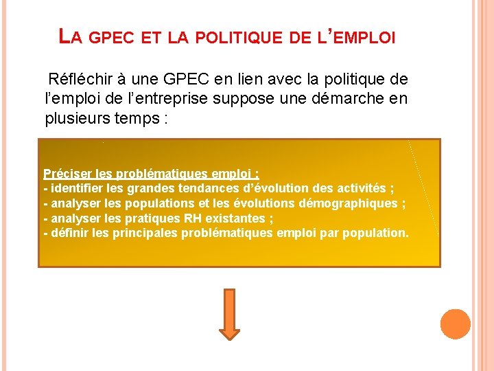 LA GPEC ET LA POLITIQUE DE L’EMPLOI Réﬂéchir à une GPEC en lien avec