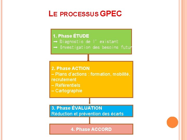 LE PROCESSUS GPEC 1. Phase ÉTUDE ➞ Diagnostic de l’existant ➞ Investigation des besoins