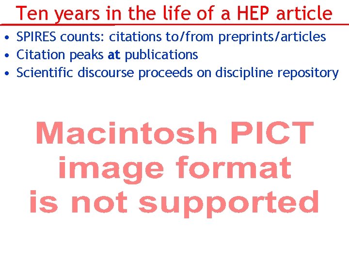 Ten years in the life of a HEP article • SPIRES counts: citations to/from