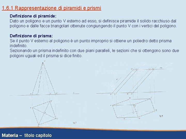 1. 6. 1 Rappresentazione di piramidi e prismi Definizione di piramide: Dato un poligono