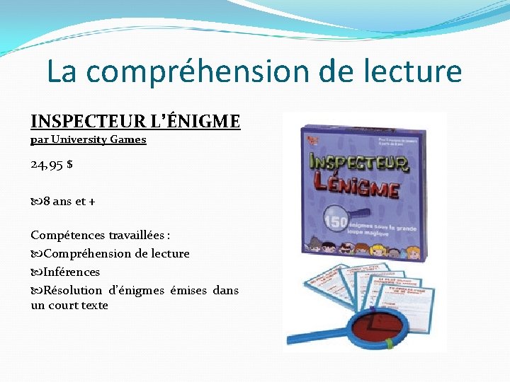 La compréhension de lecture INSPECTEUR L’ÉNIGME par University Games 24, 95 $ 8 ans