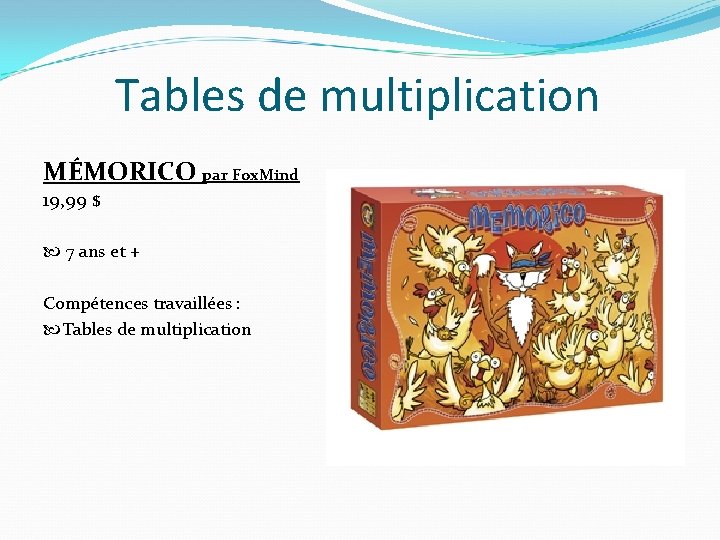 Tables de multiplication MÉMORICO par Fox. Mind 19, 99 $ 7 ans et +