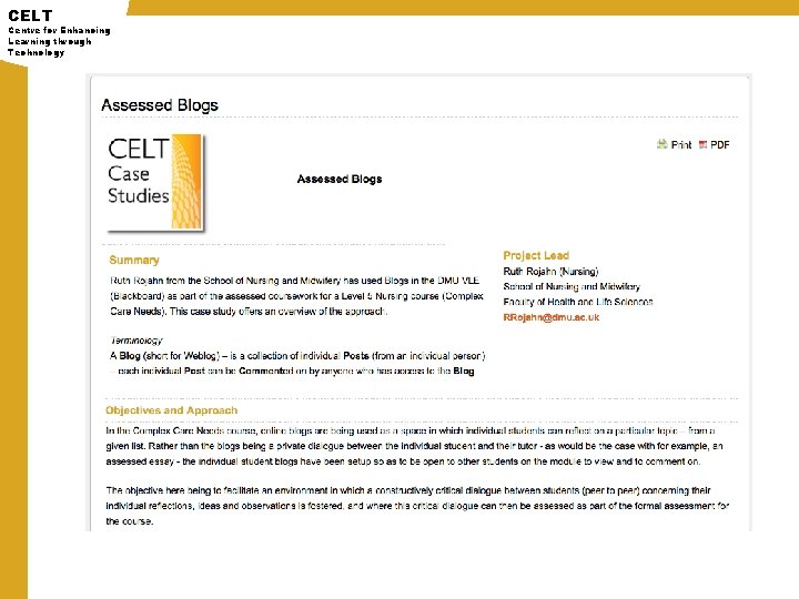 CELT Centre for Enhancing Learning through Technology 